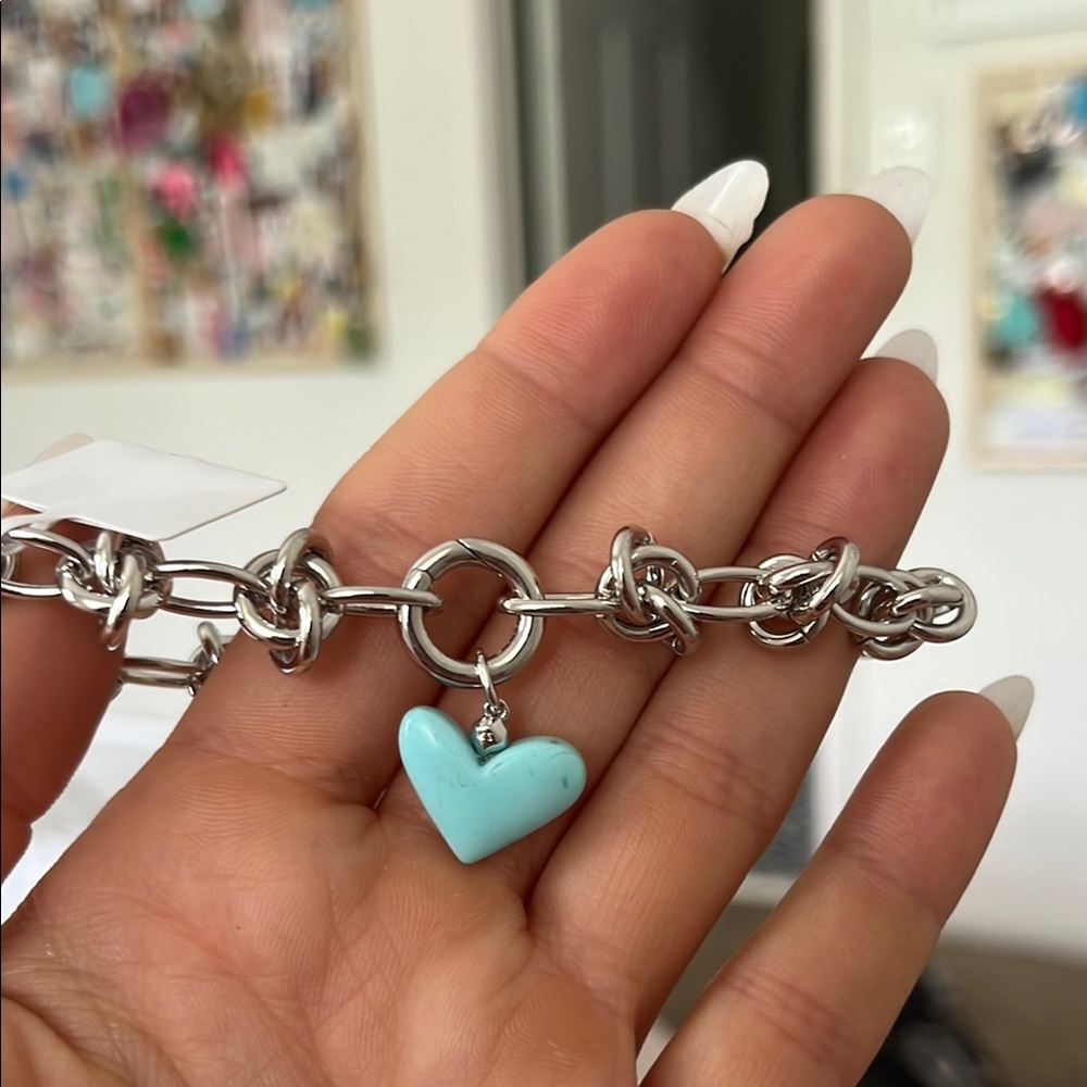 Kendra Scott Silver Chain Bracelet with Turquoise Heart Charm